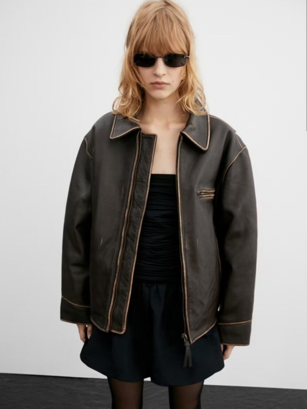 Dark Brown Destressed Real Leather Jacket L